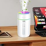 kissleaf 250ML Mini Luftbefeuchter für Schlafzimmer Kinderzimmer Pflanzen,7-Farben-Licht 28dB Silent Air Humidifier（white）