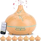 SaiXuan Aroma Diffuser 550ml Ultraschall Luftbefeuchter Holzoptik mit Fernbedienung, 7 LED Farben mit Dimmen & Helligkeit,Timer 1/3/6H, Aromatherapie Diffuser für Schlafzimmer, Wohnzimmer, Yoga & Büro
