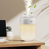 kissleaf 650ML Mini Luftbefeuchter für Schlafzimmer/Kinderzimmer/Pflanzen, 15H Lange Laufzeit 28dB Silent Air Humidifier Type-c Akku Elektrisch Raumbefeuchter(Warmes Licht)