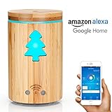 Fukkie Smart Aroma Diffuser, 160ml Bambus Ultraschall Luftbefeuchter, Elektrisch Duftlampe mit 7 Farben Licht und Fernbedienung, Funktion mit Alexa / Echo, Ideal für Yoga, Salon, Spa oder Meditation, Weihnachtsbaum Form